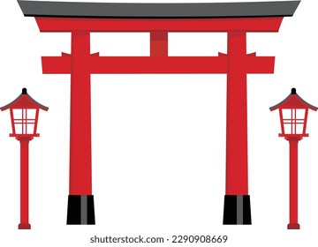 Red torii gate and lantern.