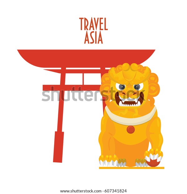 Red Torii Japanese Gate Yellow Foo Stock Vector (Royalty Free ...