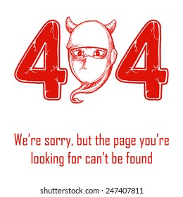 Red torn head in error landing page illustration hand draw isolated
