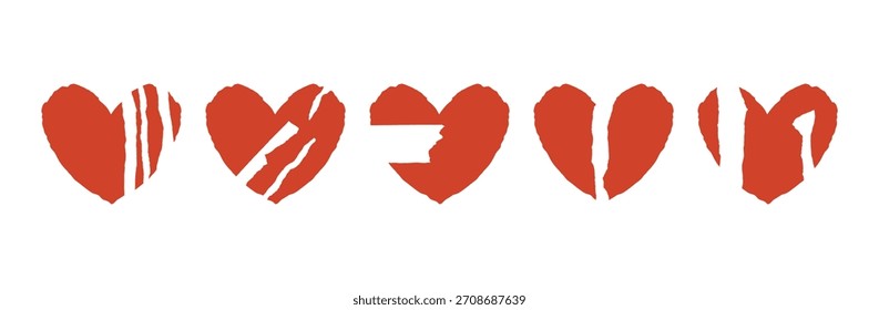 Paquete de corazón roto rojo con etiquetas recortadas para el marco del día del amor. Artesanías de aula para intercambios de San Valentín de la escuela primaria
