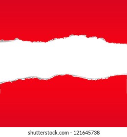 Red Torn Paper Borders Background With Gradient Mesh, Vector Illustration