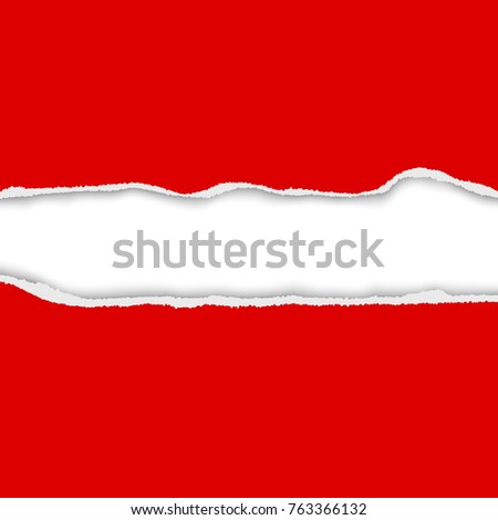 Red Torn paper edge background with space for text or your image. Two torn borders in realistic style. Vector illustration for advertising, invitation or web design.