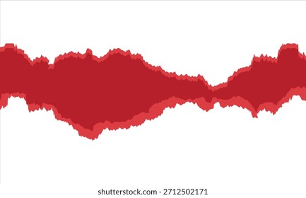 Borde de papel roto rojo sobre fondo blanco. Tira de papel roto de color rojo áspero con un borde rasgado desigual sobre un fondo blanco, útil para superposiciones de diseño y diseños creativos.
