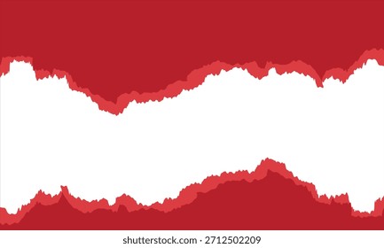 Borde de papel roto rojo sobre fondo blanco. Tira de papel roto de color rojo áspero con un borde rasgado desigual sobre un fondo blanco, útil para superposiciones de diseño y diseños creativos.

