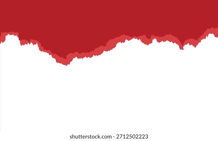 Borde de papel roto rojo sobre fondo blanco. Tira de papel roto de color rojo áspero con un borde rasgado desigual sobre un fondo blanco, útil para superposiciones de diseño y diseños creativos.
