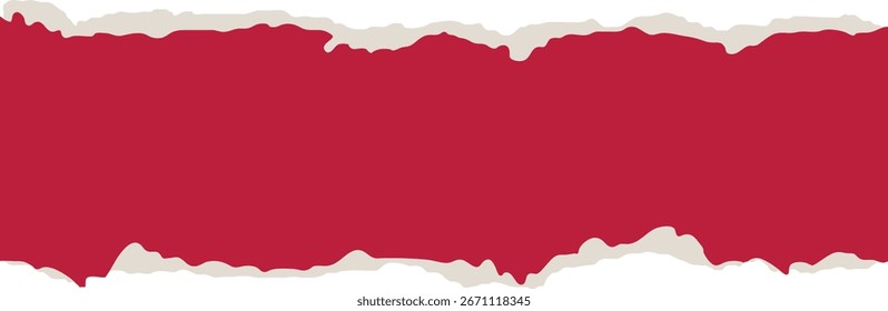 tira de borda de papel rasgado vermelho com design de borda rasgada para fundos criativos. Efeito rasgante áspero realista para uso de colagem, banner e textura. Ilustração de modelo de papel extraído por vetor.
