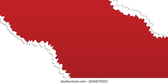Red torn paper with torn edges isolated transparent background with shadow effect in horizontal banner design. ripped diagonal paper strip