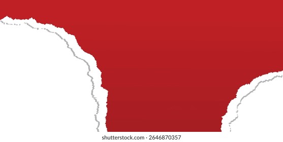 Red torn paper with torn edges isolated transparent background with shadow effect in horizontal banner design. ripped paper strip