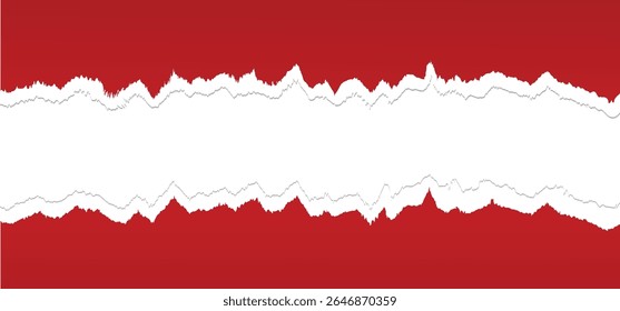 Red torn paper with torn edges isolated transparent background with shadow effect in horizontal banner design. ripped horizontal paper strip