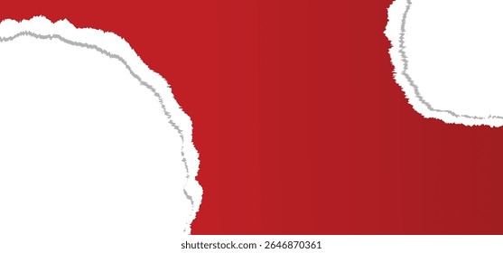 Red torn paper with torn edges isolated transparent background with shadow effect in horizontal banner design. ripped paper strip
