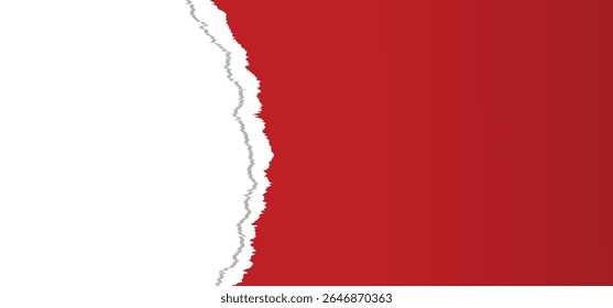 Red torn paper with torn edges isolated transparent background with shadow effect in horizontal banner design. ripped paper strip