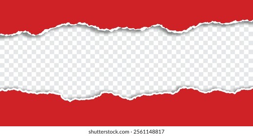 red torn paper frame edges with realistic shadows empty space background