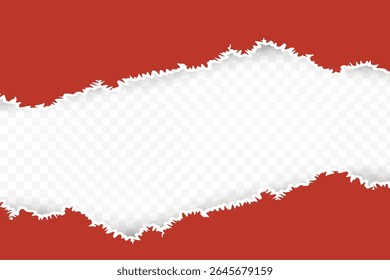Red Torn Paper Frame with Transparent Center for Creative Design and Text Overlay