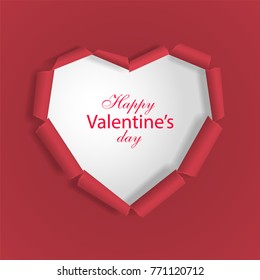 Red torn paper in heart shape. Valentine's day greeting card. Symbol of love. Vector illustration