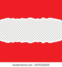 Red Torn paper with ripped edges and transparent space for you design. Paper texture with ripped edges and shadow. Horizontal banner template. Vector illustration. EPS file 177.