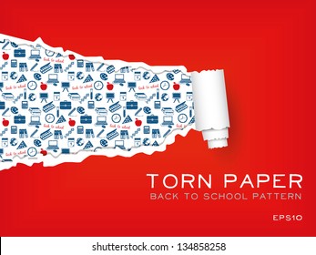 red torn paper with school pattern