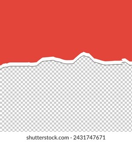 Red torn paper with soft shadow on transparent background. Vector illustration. Eps file 692.