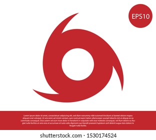 Red Tornado icon isolated on white background. Cyclone, whirlwind, storm funnel, hurricane wind or twister weather icon.  Vector Illustration
