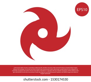 Red Tornado icon isolated on white background. Cyclone, whirlwind, storm funnel, hurricane wind or twister weather icon.  Vector Illustration