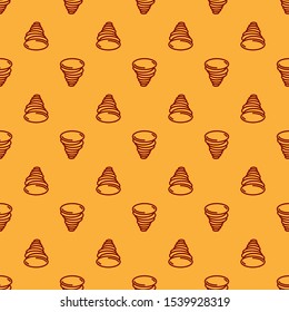 Red Tornado icon isolated seamless pattern on brown background. Cyclone, whirlwind, storm funnel, hurricane wind or twister weather icon.  Vector Illustration