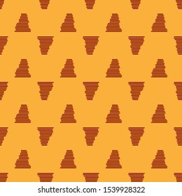 Red Tornado icon isolated seamless pattern on brown background. Cyclone, whirlwind, storm funnel, hurricane wind or twister weather icon.  Vector Illustration