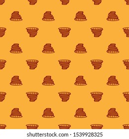 Red Tornado icon isolated seamless pattern on brown background. Cyclone, whirlwind, storm funnel, hurricane wind or twister weather icon.  Vector Illustration