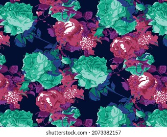 Red and Tosca abstract flowers illustration vector digital image for paper packaging design and clothes-fashion