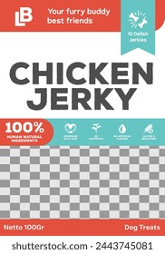 Red and Tosca Chicken Jerky Dog Snack Packaging Vector Design