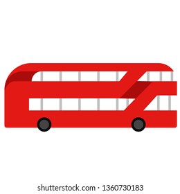 Red tourist bus flat illustration on white