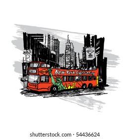 Red Tourist Bus In New York