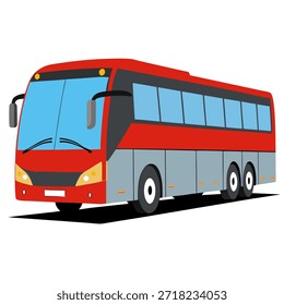 Ônibus turístico vermelho em vista lateral, isolado no fundo branco. Ilustração vetorial adequada para transporte, transporte público, viagens.