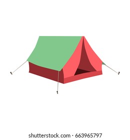 Red tourist tent with green roof. Camping tent icon. Vector illustration eps10