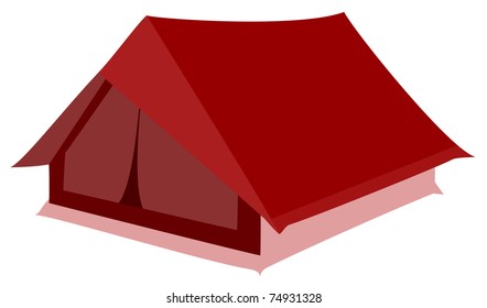 Red tourist tent located on a white background