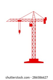 Red Tower Crane Icon On White Background