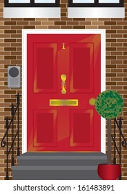 Red Townhouse Front Door Vector
