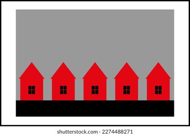 The Red Town's red houses concept vector artwork for design and decoration