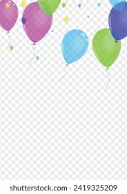 Red Toy Background Transparent Vector. Surprise Fun Template. Green Label. Blue Helium. Confetti Glitter Illustration.