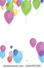 Red Toy Background White Vector. Baloon Present Design. Blue Festival. Green Confetti. Surprise Party Illustration.