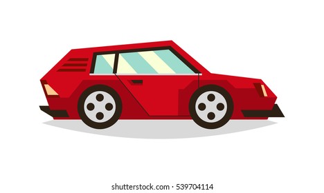 Red toy car. Vehicles for traveling. Vector illustration