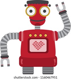 Red toy robot in a white background. Colorful design for kids Cartoon cute concept Vector, illustration of Game. Vector Illustration.