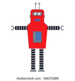 Red toy robot in a white background. Colorful design for kids. Vector Illustration.