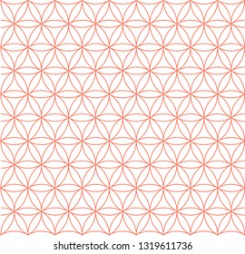 Red tracery flower of life pattern. Sacred geometry wallpaper. Vector background. Decorative print for fabric, wrapping paper, cover, textile. Simple and modern texture.