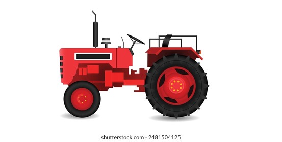 Red tractor for agriculture vehicle of farmer vector illustration