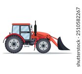 red Tractor bulldozer icon isolated on white background. Vector illustration in flat design