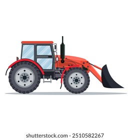 Icono rojo del bulldozer del tractor aislado en el fondo blanco. Ilustración vectorial en diseño plano