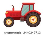 Red tractor, clear flat vector, illustration artwork 