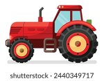 Red tractor, clear flat vector, illustration artwork 