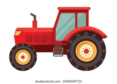 Red tractor, clear flat vector, illustration artwork 