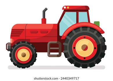 Red tractor, clear flat vector, illustration artwork 