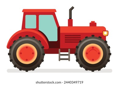 Red tractor, clear flat vector, illustration artwork 